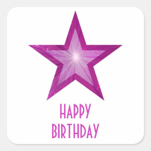 Pink Star "Happy Birthday" Quadrat Aufkleber weiß
