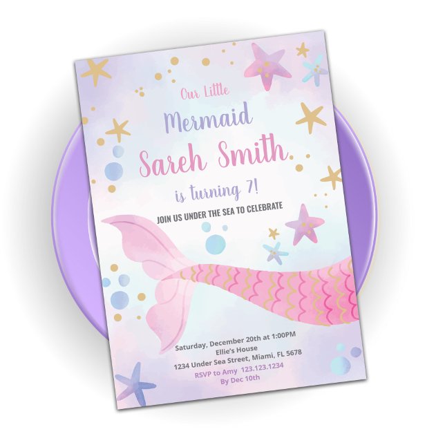Pink Star Mermaid Tail Anniversaire Invitations (Créateur téléchargé)