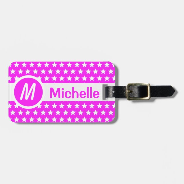 Pink Star Mit Monogramm Gepäckanhänger (Vorderseite horizontal)