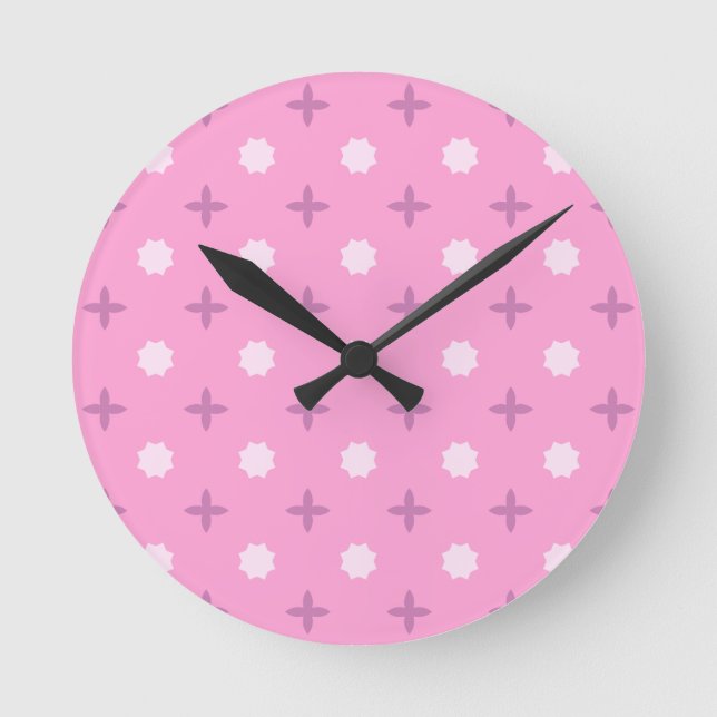 Pink Star Petal Dot Pattern Runde Wanduhr (Vorderseite)