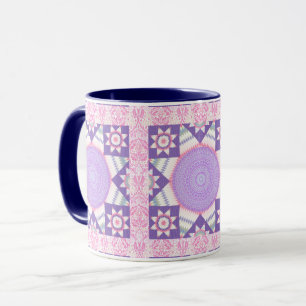 Pink Star Quilt Quadrat Kunst Tasse Becher