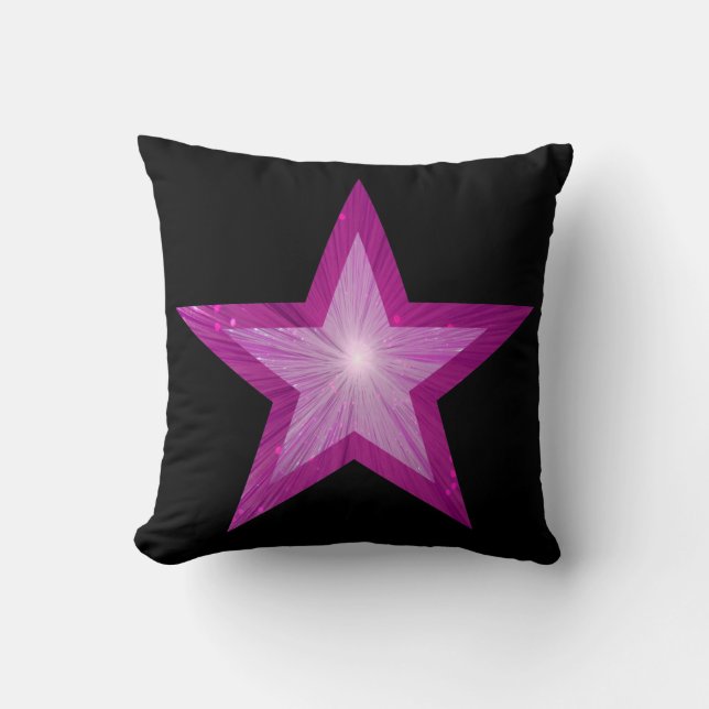 Pink Star Schwarzer Wurf Kissen schwarz Rücken (Vorderseite)