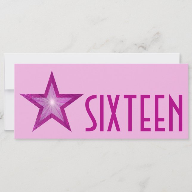 Pink Star "SIXTEEN" pink lang Einladung (Vorderseite)