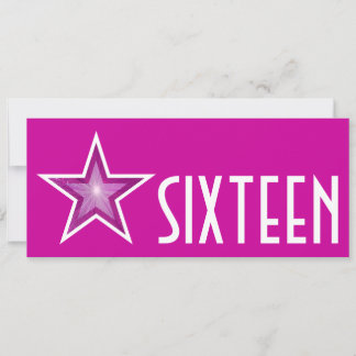 Pink Star "SIXTEEN" pink lang Einladung