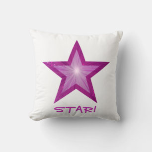 Pink Star 'STAR!' lancer oreiller carré blanc