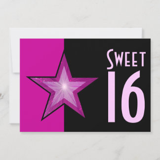 Pink Star 'Sweet 16' pink schwarz Einladung