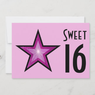 Pink Star "Sweet 16" Pink, schwarz, horizontal Einladung