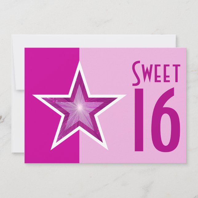 Pink Star "Sweet 16" zwei Töne pink Einladung (Vorderseite)