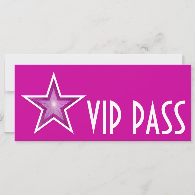 Pink Star "VIP PASS" Einladung pink lang (Vorderseite)