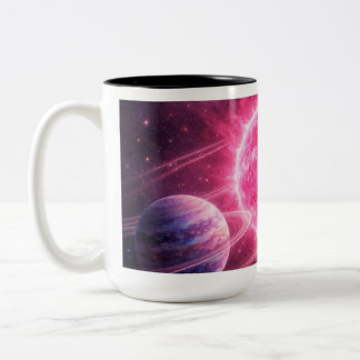 Pink Star with Two Orbiting Planets Zweifarbige Tasse