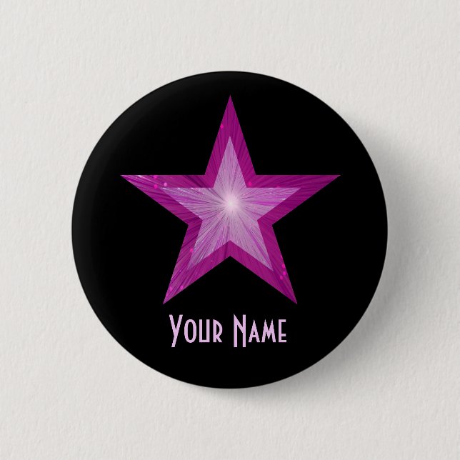 Pink Star "Your Name" Schaltfläche schwarz Button (Vorderseite)