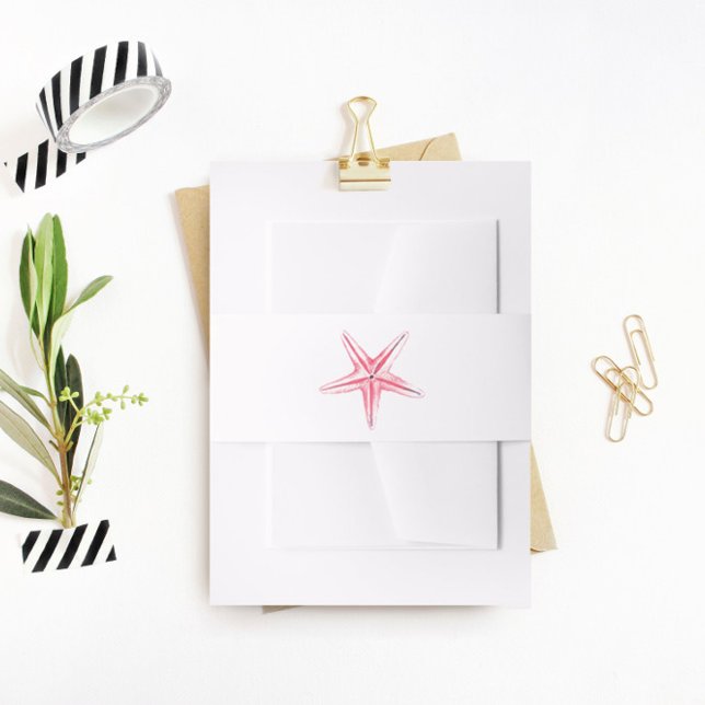 Pink Starfish Bly Band, Beach Wedding Einladungsbanderole (Von Creator hochgeladen)