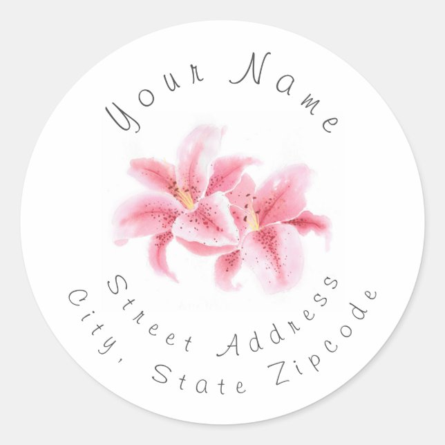 Pink Stargazer Lilies Adressenlabel Runder Aufkleber (Vorderseite)