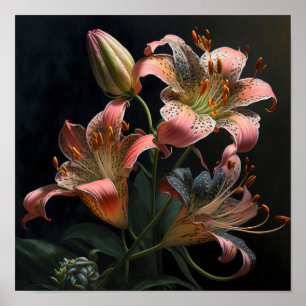 Pink Stargazer Lilies Flower Art Imprimer Poster