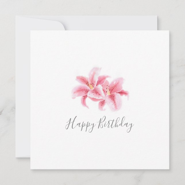 Pink Stargazer Lilies Watercolor Karte (Vorderseite)