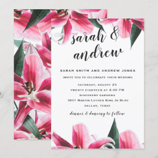 Pink Stargazer Lily Faire-part de mariage Floral