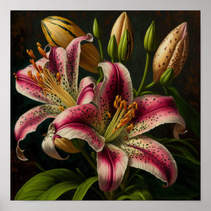 Pink Stargazer Lily Flowers Art Imprimer Poster