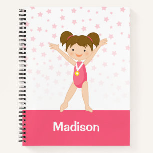 Pink Stars Brünett Girl Gymnastik Personalisiert Notizbuch