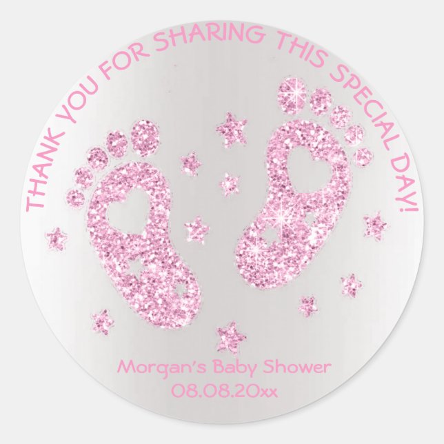 Pink Stars Feet Baby Dusche Gefallen Danke Mädchen Runder Aufkleber (Vorderseite)