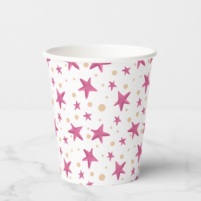Pink Stars Girly Birthday Party Pappbecher (Vorderseite)