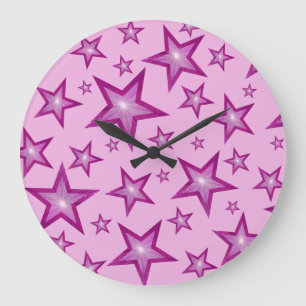 Pink Stars Uhr rund in hellrosa