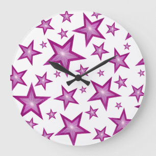 Pink Stars Uhr rund weiß