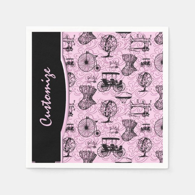 Pink Steampunk Pattern Napkins Serviette (Vorderseite)