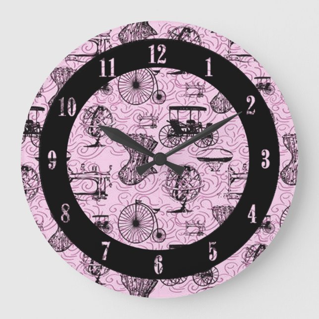 Pink Steampunk Pattern Wall Clock Große Wanduhr (Vorderseite)