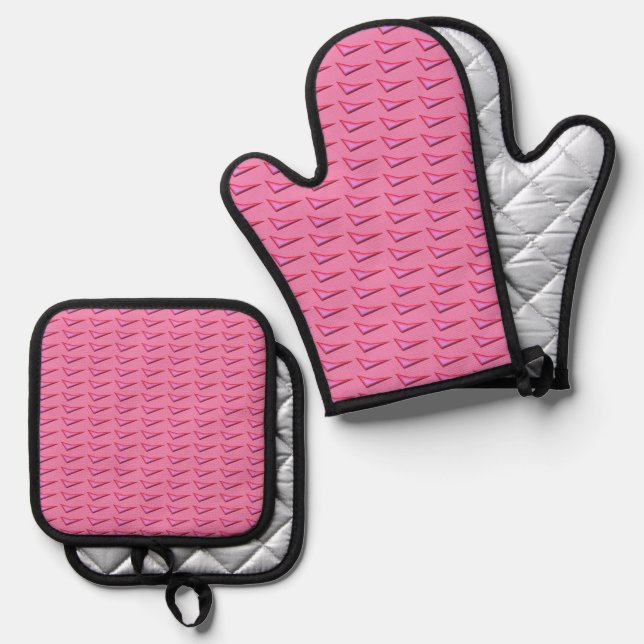Pink Steel silber Stechsofen Mitt Topfhalter Sets Ofenhandschuh & Topflappen-Set (Vorderseite/Rückseite)