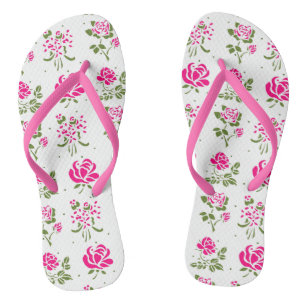 Pink Stenciled Rose Pattern Flip Flops