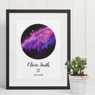Pink Sternbild Zwillinge Horoskop-Sternzeichen-Ges Poster