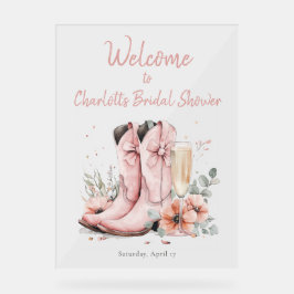 Pink Stiefel & Bubbly Champagner Brautparty Acrylschild