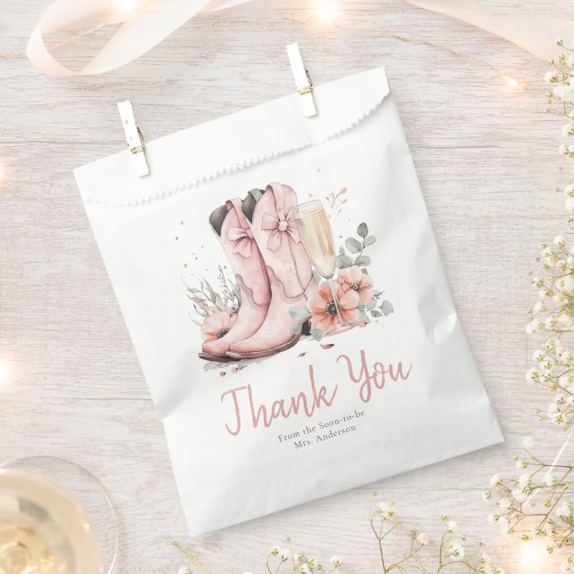 Pink Stiefel & Bubbly Champagner Brautparty Geschenktütchen (Ausgeschnitten)