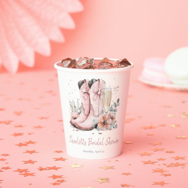 Pink Stiefel & Bubbly Champagner Brautparty Pappbecher (Insitu)