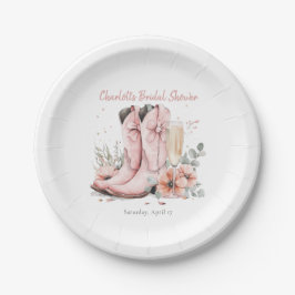 Pink Stiefel & Bubbly Champagner Brautparty Pappteller