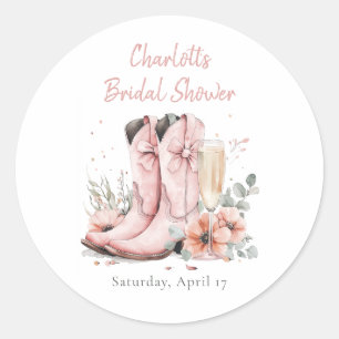 Pink Stiefel & Bubbly Champagner Brautparty Runder Aufkleber