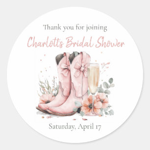 Pink Stiefel & Bubbly Champagner Brautparty Runder Aufkleber