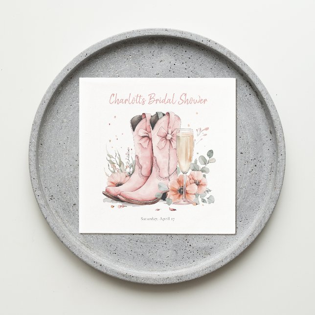 Pink Stiefel & Bubbly Champagner Brautparty Serviette (Von Creator hochgeladen)