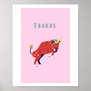 Pink Stier, Sternzeichen, Sternzeichen Druck Poster