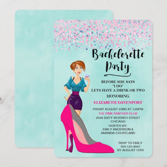 Pink Stiletto et Invitation de la Fille Bacheloret (Devant / Derrière)