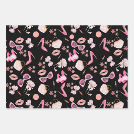 Pink stiletto Lipstick Bag Brille Scheidung Party Geschenkpapier Set