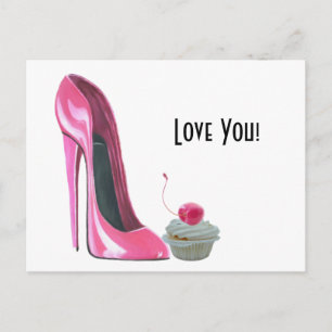 Pink Stiletto Shoe und Cherry Cupcake Postkarte