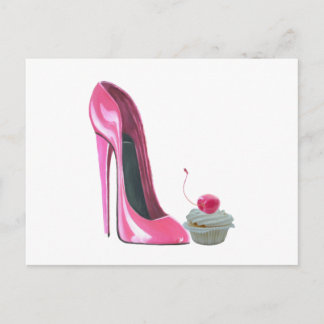 Pink Stiletto Shoe und Cupcake Postkarte