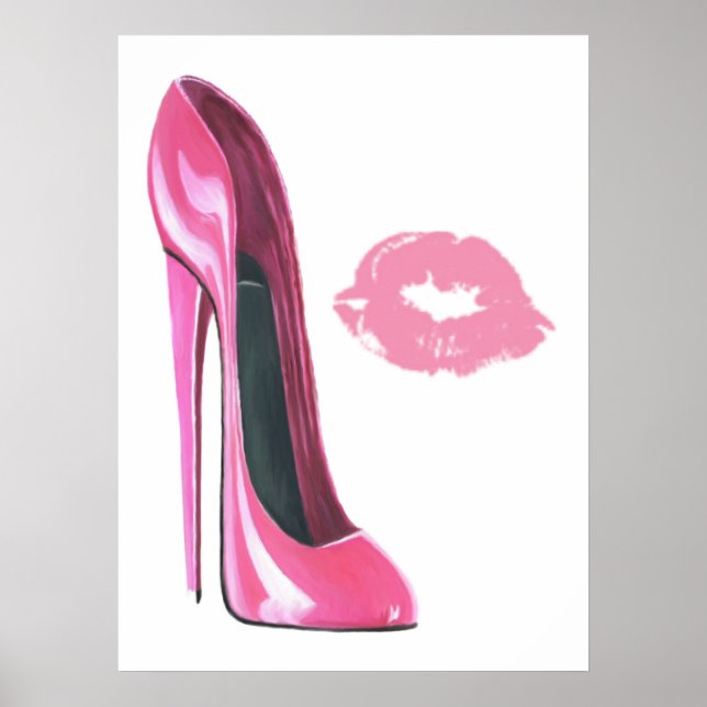 Pink Stiletto Shoe und Kiss Art Poster (Vorne)