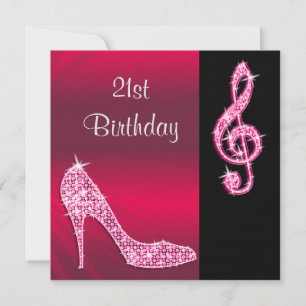 Pink Stiletto & Violinschlüssel 21. Geburtstag Einladung