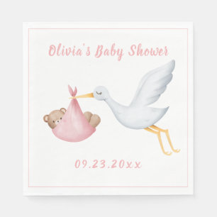 Pink Stork Baby Bear Girl Babydusche Serviette