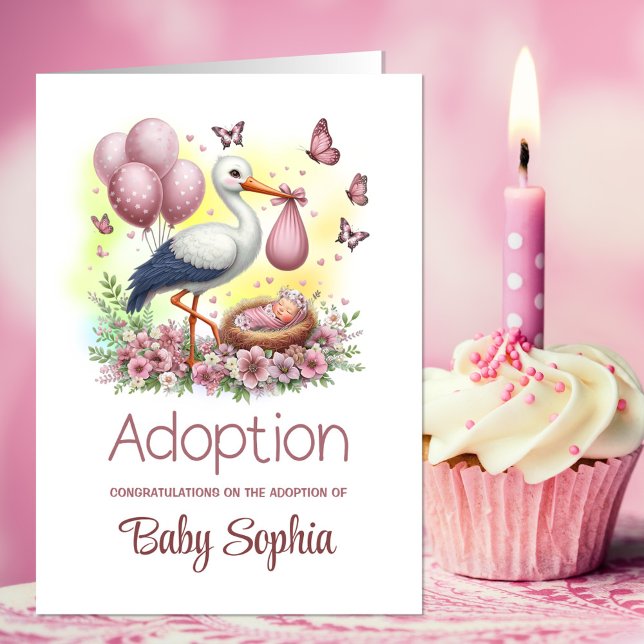 Pink Stork Baby Girl Adoption Gratulation Karte (Von Creator hochgeladen)