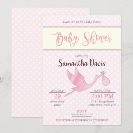 Pink Stork Baby Girl Babydusche Einladung