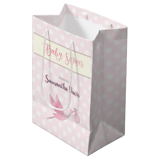 Pink Stork Baby Girl Babydusche Mittlere Geschenktüte (Vorderseite Schrägansicht)