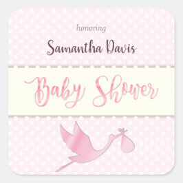 Pink Stork Baby Girl Babydusche Quadratischer Aufkleber